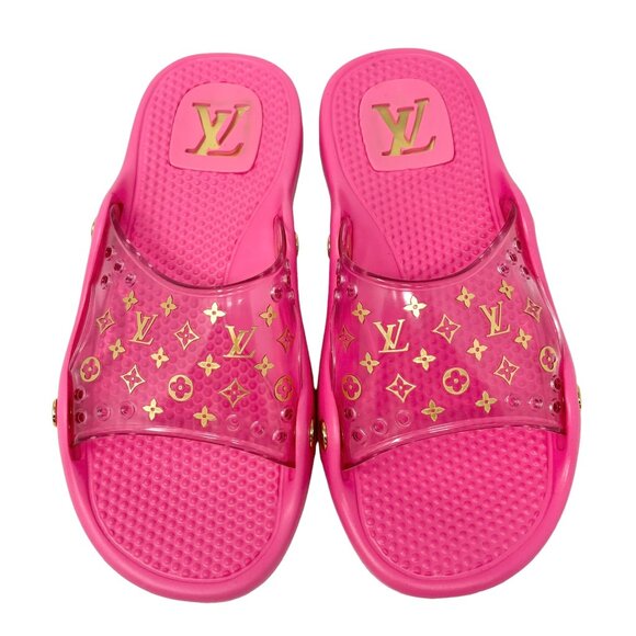 LOUIS VUITTON Vintage LV Monogram Slide Sandals #37 US 7 Pink Rubber [103822] - Picture 2 of 10